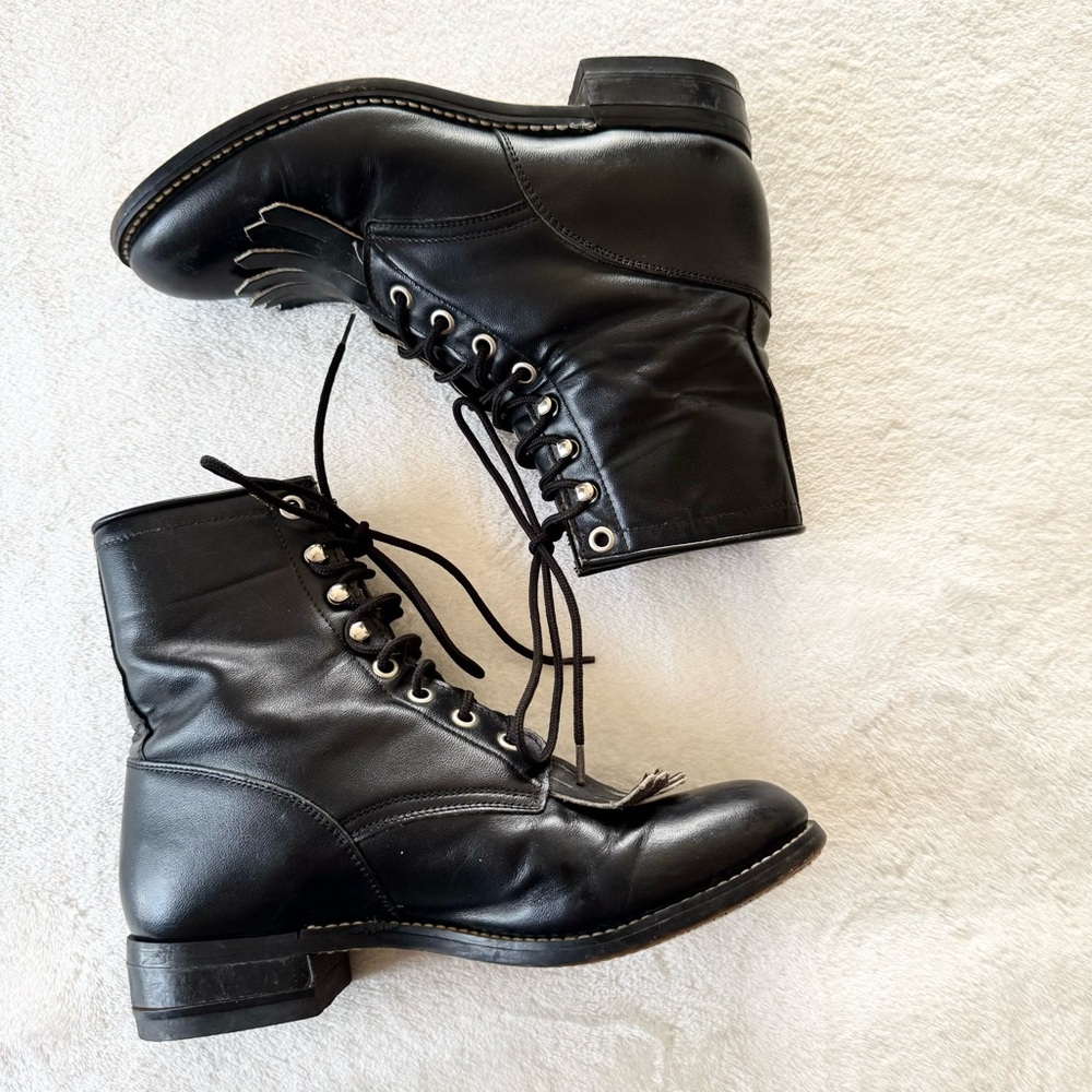 Vintage Justin Leather Roper Kiltie Lace Up Boots